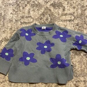 GAP Sweater Gray W/Blue Floral Accents